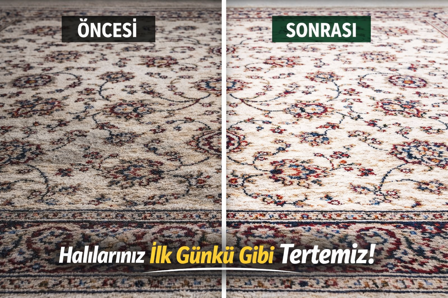 Halı yıkama öncesi sonrası