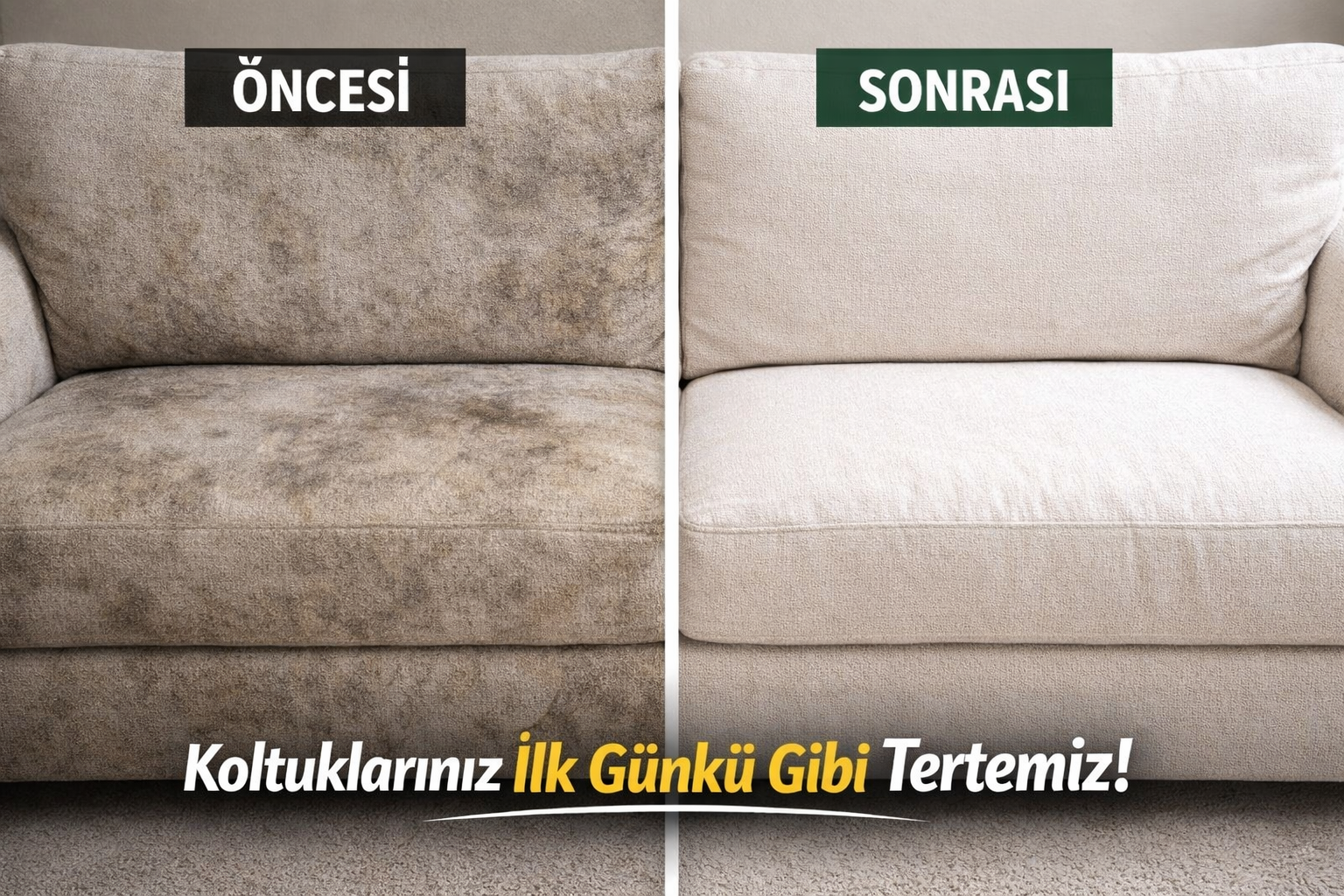 Koltuk temizliği öncesi sonrası